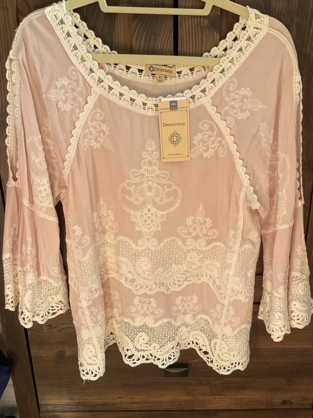 NWT Democracy Boho Pink Embroidered Top